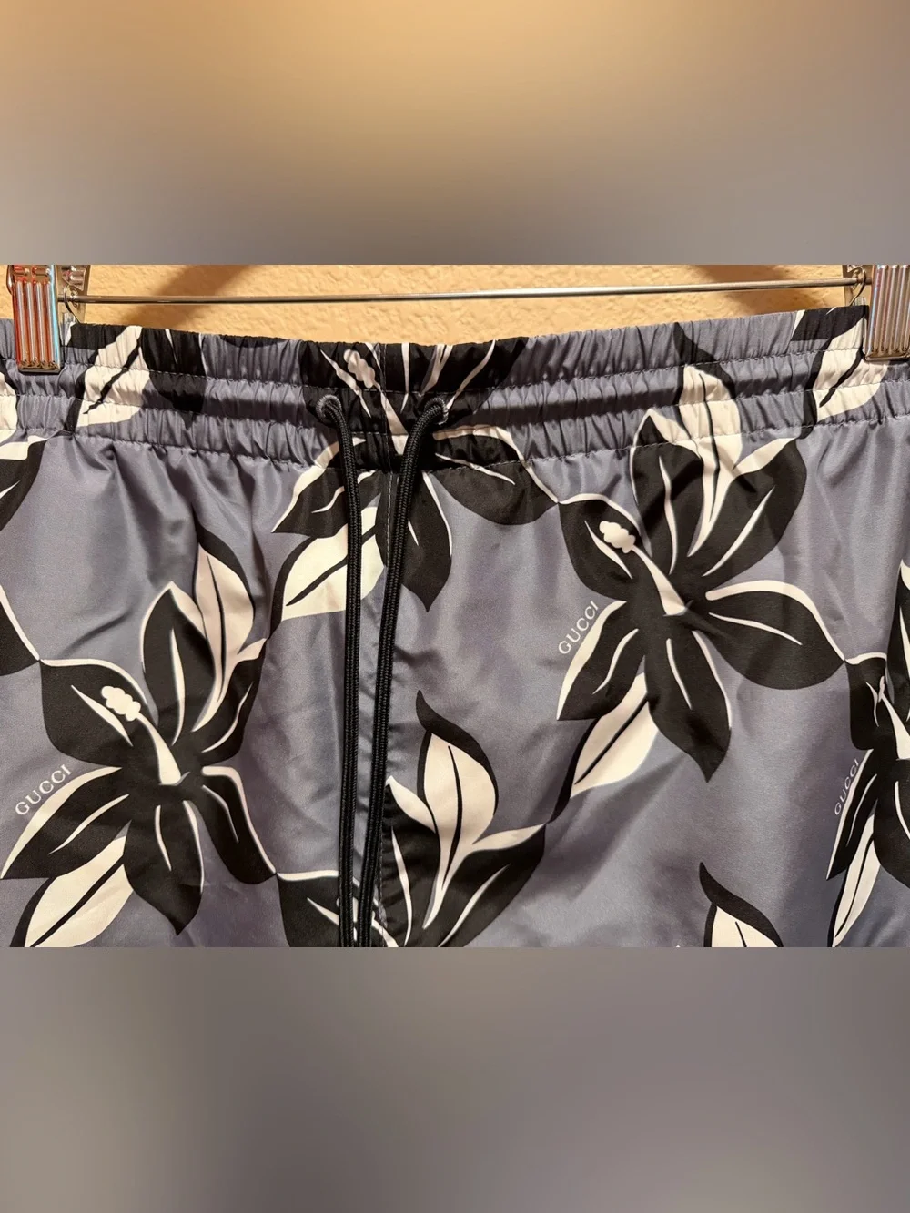 New Gucci Logo Floral Swim Shorts Gray Black Size 58 / US XXL 40 - 44 Waist